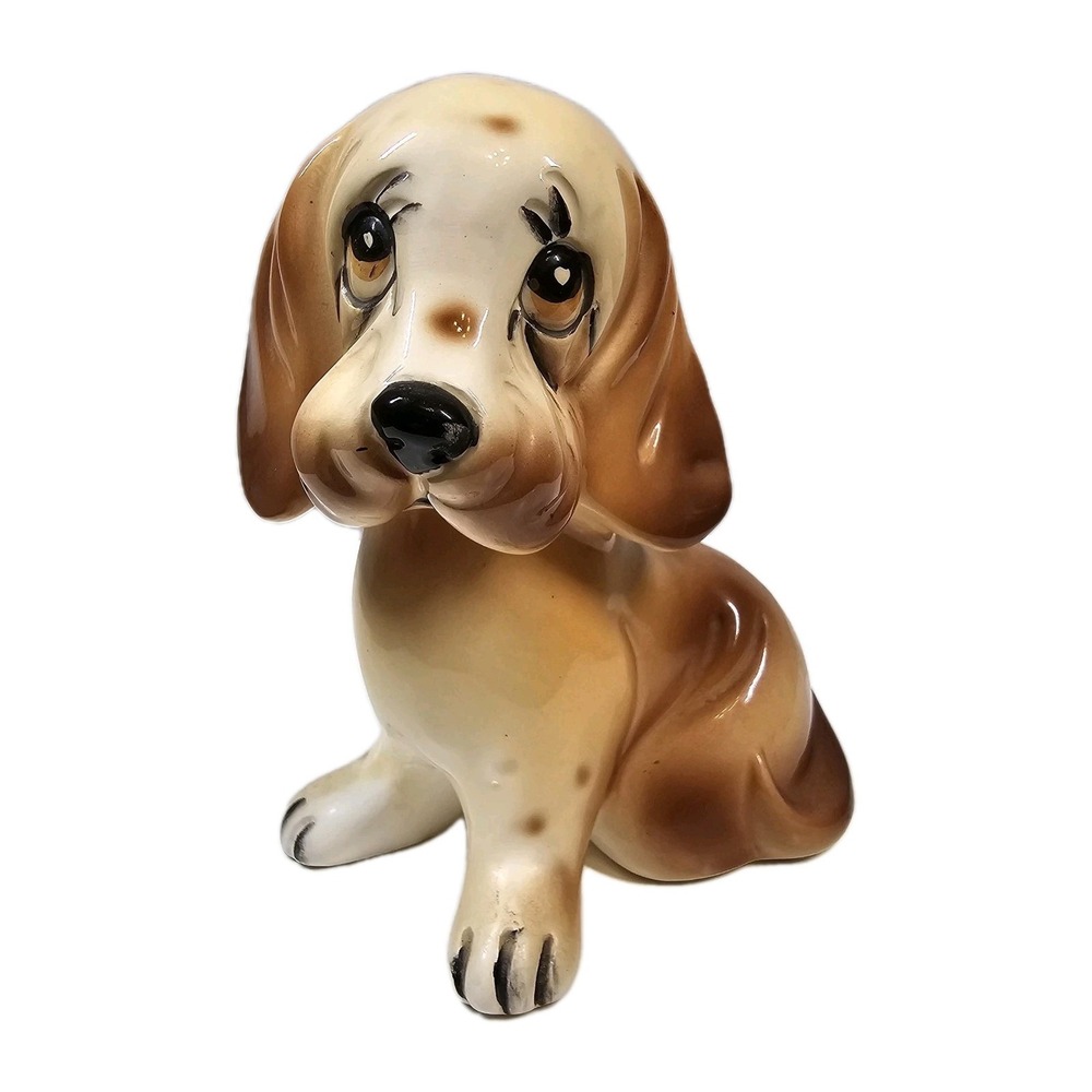 Basset Hound Dog VTG Sad Eyes Sitting Statue Figurine Japan Retro Adorable 5.5" - Picture 1 of 14